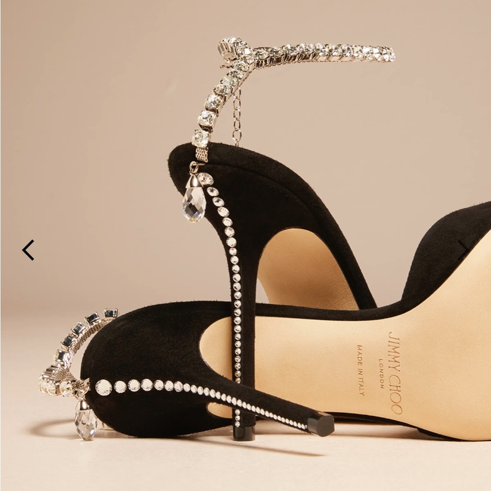 Jimmy Choo Saeda suede Black Crystal-ankle strap sandals 100 36.5